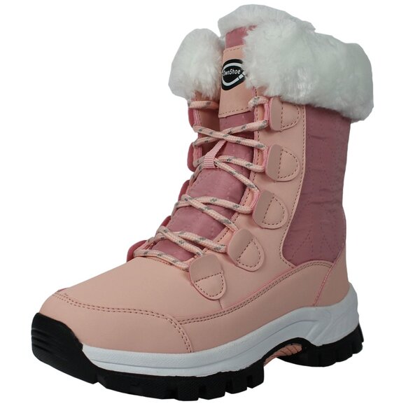 Women's MId Calf Snow Boots Faux Fur Winter Shoes, Pink - Picture 1 of 6